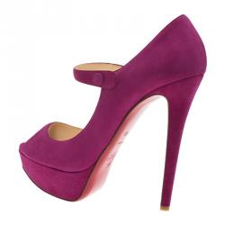 Pre Owned Christian Louboutin Pink Suede Bana Mary Jane Platform Pumps Size 38.5