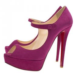 Pre Owned Christian Louboutin Pink Suede Bana Mary Jane Platform Pumps Size 38.5
