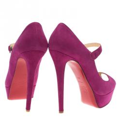 Pre Owned Christian Louboutin Pink Suede Bana Mary Jane Platform Pumps Size 38.5