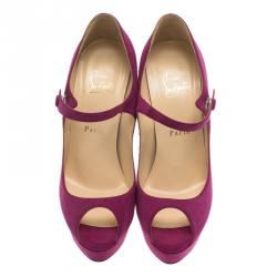 Pre Owned Christian Louboutin Pink Suede Bana Mary Jane Platform Pumps Size 38.5