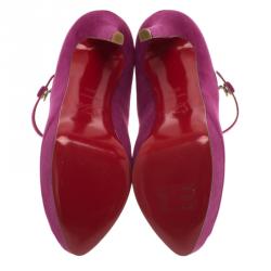 Pre Owned Christian Louboutin Pink Suede Bana Mary Jane Platform Pumps Size 38.5