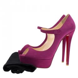 Pre Owned Christian Louboutin Pink Suede Bana Mary Jane Platform Pumps Size 38.5