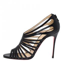 Pre Owned Christian Louboutin Black Leather Multibrida Strappy Sandals Size 38