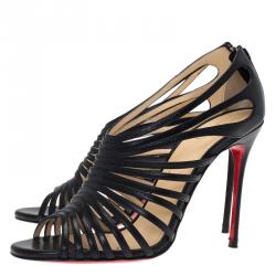 Pre Owned Christian Louboutin Black Leather Multibrida Strappy Sandals Size 38