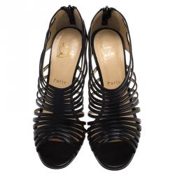 Pre Owned Christian Louboutin Black Leather Multibrida Strappy Sandals Size 38