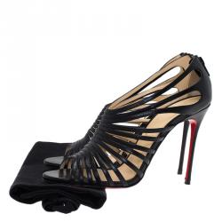 Pre Owned Christian Louboutin Black Leather Multibrida Strappy Sandals Size 38