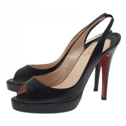 Pre Owned Christian Louboutin Black Leather N°Prive Slingback Sandals Size 37