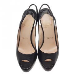 Pre Owned Christian Louboutin Black Leather N°Prive Slingback Sandals Size 37