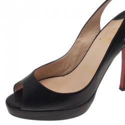 Pre Owned Christian Louboutin Black Leather N°Prive Slingback Sandals Size 37