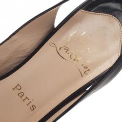 Pre Owned Christian Louboutin Black Leather N°Prive Slingback Sandals Size 37
