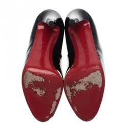 مملوكة مسبقًا حذاء كعب عالى كريستيان لوبوتان فيرى برايف مقدمة مفتوحة جلد أسود لامع مقاس 39