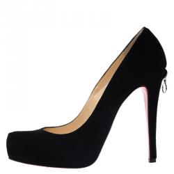 Pre Owned Christian Louboutin Black Suede Zipper Detail Rolando Pumps Size 39.5