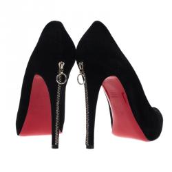 Pre Owned Christian Louboutin Black Suede Zipper Detail Rolando Pumps Size 39.5