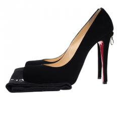 Pre Owned Christian Louboutin Black Suede Zipper Detail Rolando Pumps Size 39.5