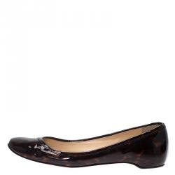 مملوكة مسبقًا Christian Louboutin Tortoise Shell Patent Square Toe Ballet Flats Size 39