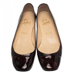 مملوكة مسبقًا Christian Louboutin Tortoise Shell Patent Square Toe Ballet Flats Size 39