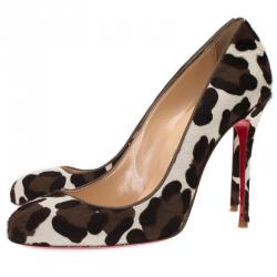 Pre Owned Christian Louboutin Leopard Print Calf Hair Fifi Pumps Size 39