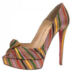 Pre Owned Christian Louboutin Multicolor Damas Fabric Greissimo Platform Pumps Size 39.5