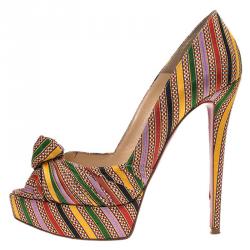 Pre Owned Christian Louboutin Multicolor Damas Fabric Greissimo Platform Pumps Size 39.5