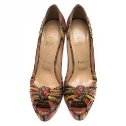 Pre Owned Christian Louboutin Multicolor Damas Fabric Greissimo Platform Pumps Size 39.5