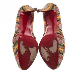Pre Owned Christian Louboutin Multicolor Damas Fabric Greissimo Platform Pumps Size 39.5
