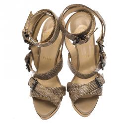 Pre Owned Christian Louboutin Beige Cobra Toutenkaboucle Strappy Platform Sandals Size 39.5