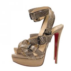 Pre Owned Christian Louboutin Beige Cobra Toutenkaboucle Strappy Platform Sandals Size 39.5
