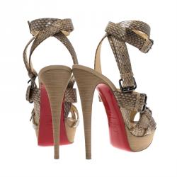 Pre Owned Christian Louboutin Beige Cobra Toutenkaboucle Strappy Platform Sandals Size 39.5