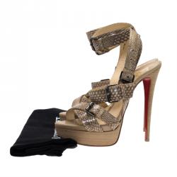 Pre Owned Christian Louboutin Beige Cobra Toutenkaboucle Strappy Platform Sandals Size 39.5