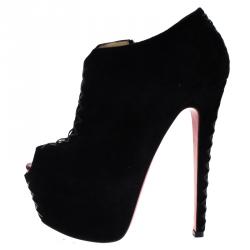 Christian Louboutin Red Suede Recouzetta Peep Toe Platform Ankle Boots Size  36.5 Christian Louboutin | The Luxury Closet