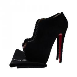 Pre Owned Christian Louboutin Black Suede Recouzetta Peep Toe Platform Ankle Boots Size 36.5