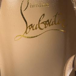 مملوكة مسبقًا Christian Louboutin Beige Leather Printz Metallic Heel Peep Toe Platform Pumps Size 36.5