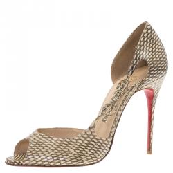Pre Owned Christian Louboutin Beige Cobra Tamponato Delico D'orsay Pumps Size 36.5