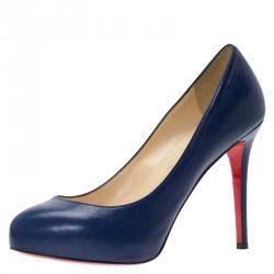 Pre Owned Christian Louboutin Blue Leather Declic Hidden Platform Pumps Size 37