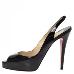 Pre Owned Christian Louboutin Black Patent N°Prive Slingback Sandals Size 38
