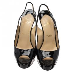 Pre Owned Christian Louboutin Black Patent N°Prive Slingback Sandals Size 38