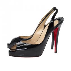 Pre Owned Christian Louboutin Black Patent N°Prive Slingback Sandals Size 38