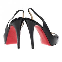 Pre Owned Christian Louboutin Black Patent N°Prive Slingback Sandals Size 38