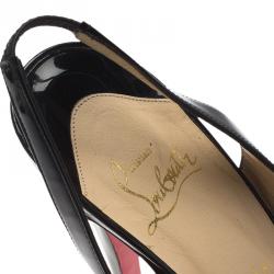 Pre Owned Christian Louboutin Black Patent N°Prive Slingback Sandals Size 38