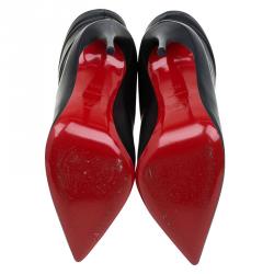 Pre Owned Christian Louboutin Black Ruched Leather Ishtar Mid Calf Boots Size 36.5