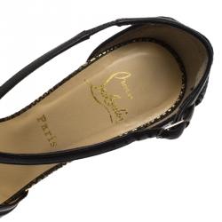 Pre Owned Christian Louboutin Black Patent and Suede Divinoche Platform Sandals Size 38.5
