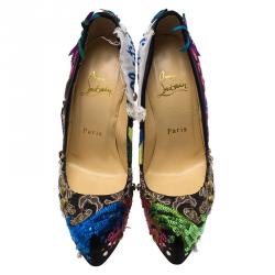 مملوكة مسبقًا حذاء كعب عالي كريستيان لوبوتان دافوديل برودي كريب ساتان إصدار محدود مقاس 36.5