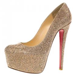 مملوكة مسبقًا Christian Louboutin Gold Strass Daffodile Platform Pumps Size 37