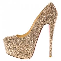 مملوكة مسبقًا Christian Louboutin Gold Strass Daffodile Platform Pumps Size 37