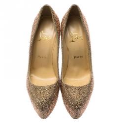 مملوكة مسبقًا Christian Louboutin Gold Strass Daffodile Platform Pumps Size 37
