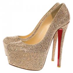مملوكة مسبقًا Christian Louboutin Gold Strass Daffodile Platform Pumps Size 37