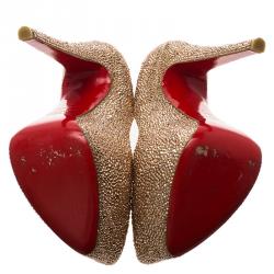 مملوكة مسبقًا Christian Louboutin Gold Strass Daffodile Platform Pumps Size 37