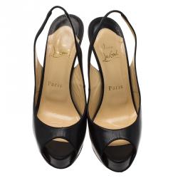Pre Owned Christian Louboutin Black Leather Rosemin Plexi Wedge Sandals Size 36