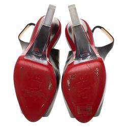 Pre Owned Christian Louboutin Black Leather Rosemin Plexi Wedge Sandals Size 36