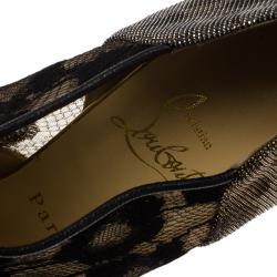 مملوكة مسبقًا Christian Louboutin Black Leather, Lace and Lamé Aeronotoc Peep Toe Platform Ankle Boots Size 36